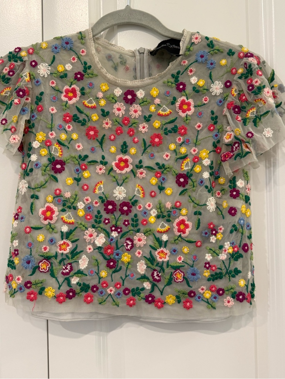 Needle and Thread Sheer Embroidered Floral Top with Multicolor Flowers